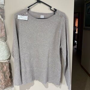 H&M Women's Pullover Sweater  Tan Ribbed with Button Detail On Shoulder Size XXL